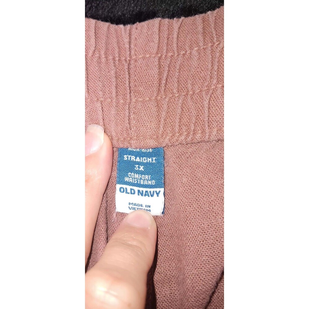 Old Navy Linen Blend High Rise Straight Comfort Waistband Pants 3X Brown Coastal - Picture 2 of 10